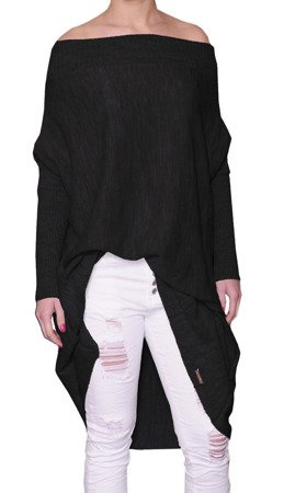 Mikos Damen Pullover Modischer Longsleeve Schulterfreies Oversize Pulli Pullover Strick Tunika Kleid Longshirt SM L 36 38 40 (633)