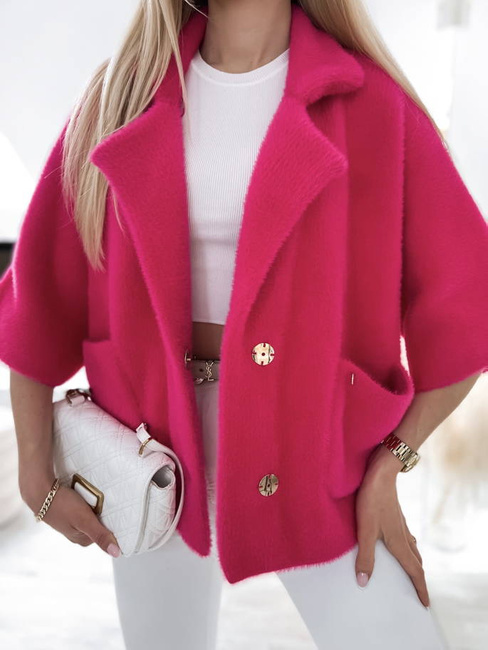 Krótka kurtka Cocomore alpaka rękaw 3/4 fuksja