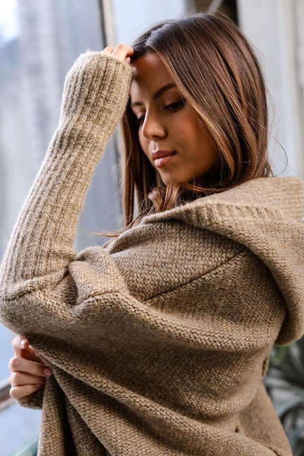 Sweter kardigan Me Gusta z kapturem mokka