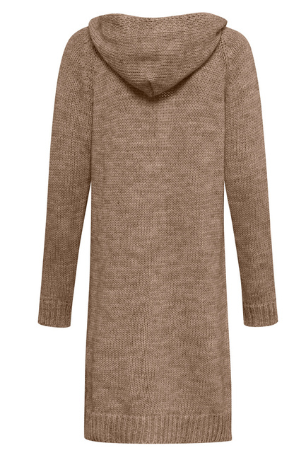 Damen Strick Jacke Mantel Pullover Neu mit Kapuze Beige Grau Warm