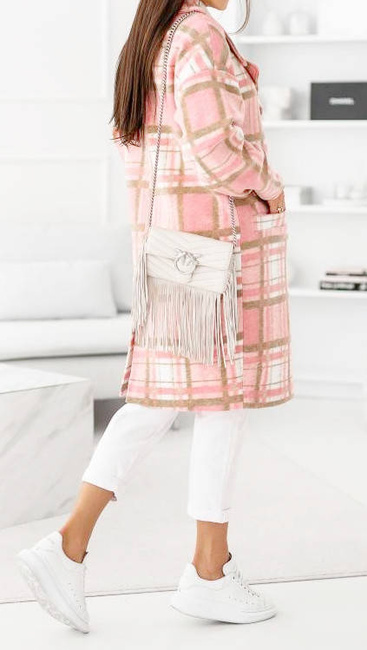 Cocomore płaszcz różowy w kratkę dwurzędowy