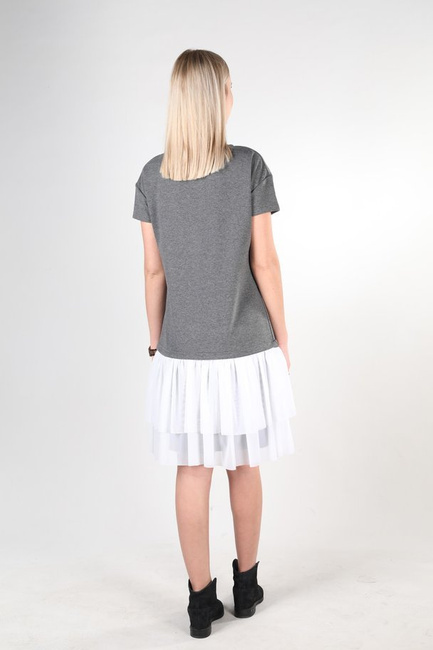 Mikos bawełniana sukienka dresowa z krótkim rękawem i tiulem 379 grafit/biały