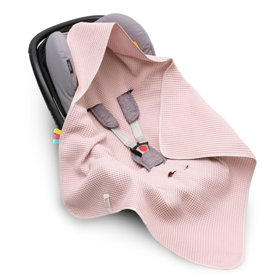 Einschlagdecke aus Waffelstoff für den Sommer 100% Baumwolle Baby Decke für Autositz Kuscheldecke Kinderwagedecke Für Kinderwagen Buggys z.B. Maxi Cosi Rosa Beige 3 Punkt Gurt (1038)