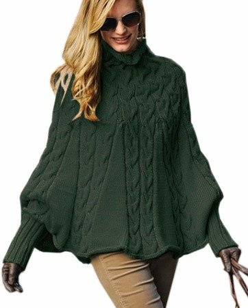 Strickponcho mit locker fallendem Rollkragen - khaki