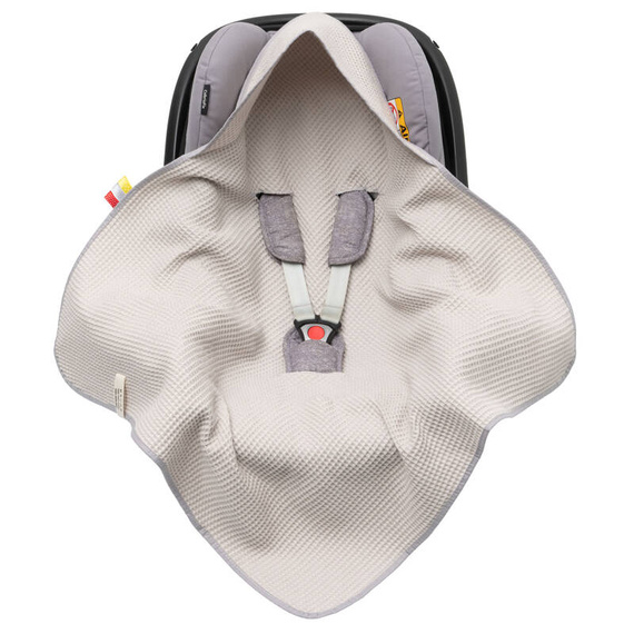 Einschlagdecke aus Waffelstoff für den Sommer 100% Baumwolle Baby Decke für Autositz Kuscheldecke Kinderwagedecke Für Kinderwagen Buggys z.B. Maxi Cosi Rosa Beige 3 Punkt Gurt (1038)