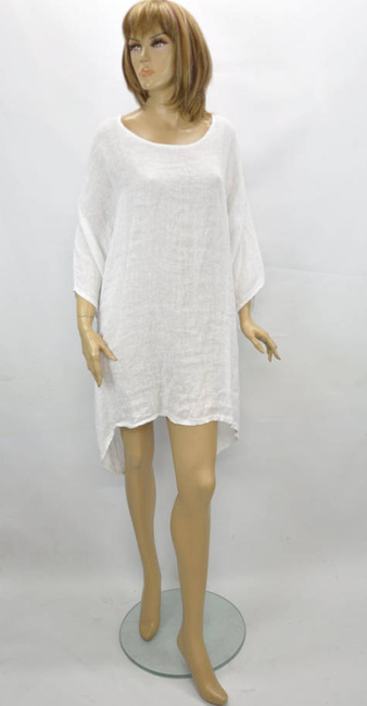 Import Włoska sukienki  damska Letnia sukienka lniana nietoperz z okrągłym dekoltem biała z lnu