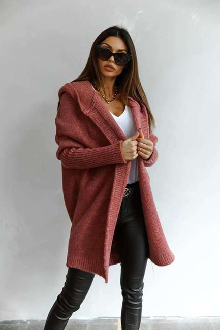 Sweter kardigan Me Gusta z kapturem jagodowy