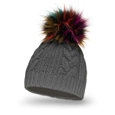 Mikos Polska ciepła Damska czapka zimowa w warkocze gruby splot podwójna podszyta polarem z dużym kolorowym pomponem na ferie polski producent polski produkt HAT 684 grafitowy