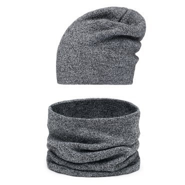 Mikos komplet dwuwarstwowy czapka szalik komin tunel na jesień zimę 695 grafit melanż