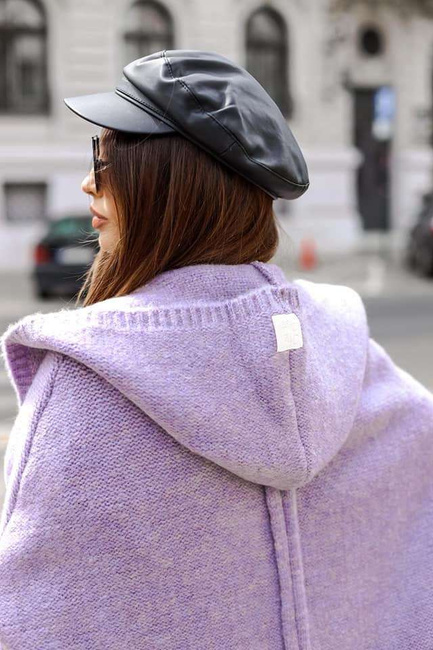 Sweter kardigan Me Gusta z kapturem wrzosowy