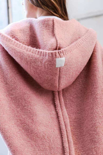 Sweter kardigan Me Gusta z kapturem brudny róż