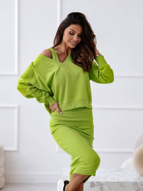 Komplet Me Gusta sukienka z bluzą limonka