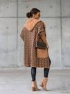 Płaszcz alpaka Cocomore w geometryczne wzory karmelowy