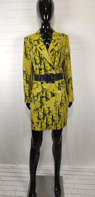 Import Turcja Favori cienki płaszcz sukienka z paskiem w kolorze czarno-zielonym rozmiar 38