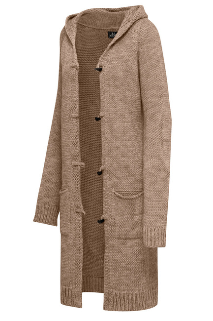 Damen Strick Jacke Mantel Pullover Neu mit Kapuze Beige Grau Warm