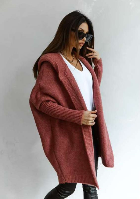 Sweter kardigan Me Gusta z kapturem jagodowy