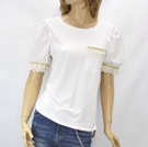 Import włoska damska letnia Bawełniana bluzka z krótkim rękawem i kieszonką ozdobiona falbanką biała