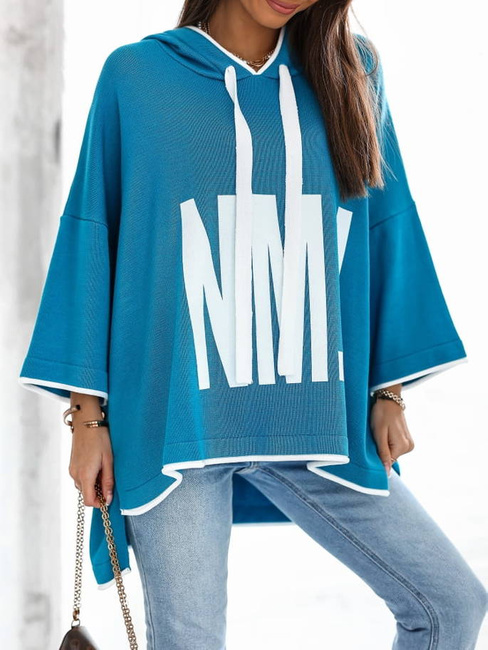 Sweter Cocomore luźna bluza z kapturem i napisami morski