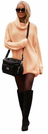 Sweter damski z golfem luźny oversize 648 morelowy