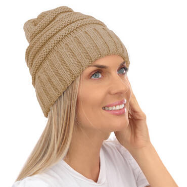 Mikos czapka damska zimowa ciepła beanie jesień zima 709 kamel