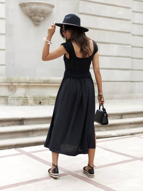 Cocomore Letnia maxi długa sukienka ażurowa na ramiączka czarny