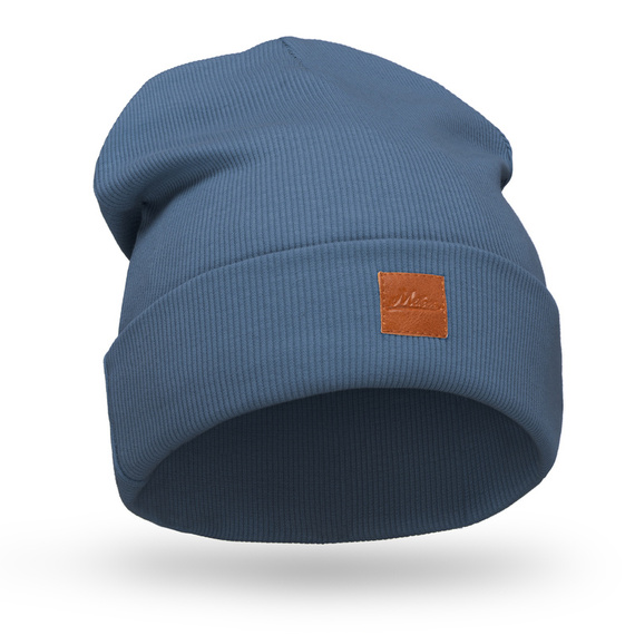 Mikos czapka damska młodzieżowa bawełniana w prążki 704 jeans