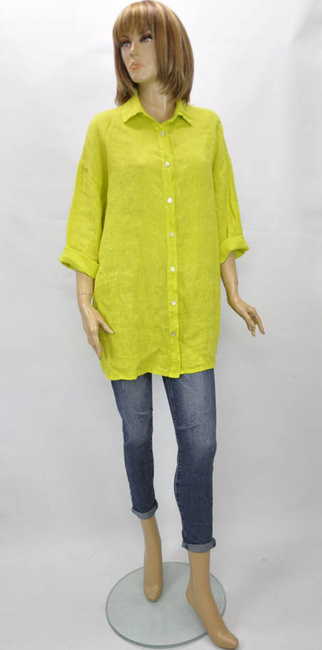 Import włoska długa bluzka koszula 100% len na lato na upały kolor żółty