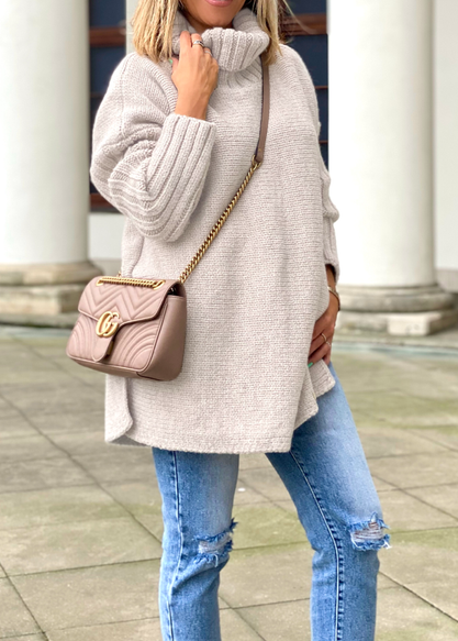 Luźny sweter golf Cocomore jasny beż