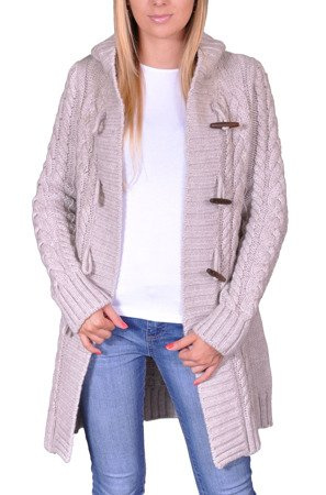 Damen Strick Jacke Mantel Pullover Neu mit Kapuze Beige Grau Warm