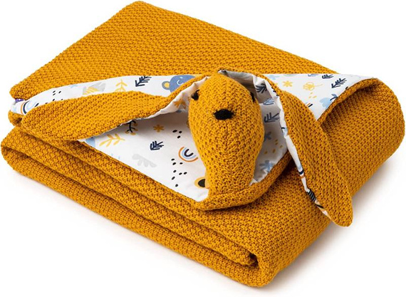 Mikos® GOTS zert. Babydecke 100% Bio Baumwolle Strickdecke Baumwolldecke Warme Babydecke Mädchen Jungen Baby Erstausstattung Für Neugeborene | 2 in 1 Kuscheltier und Kuscheldecke (1042) 