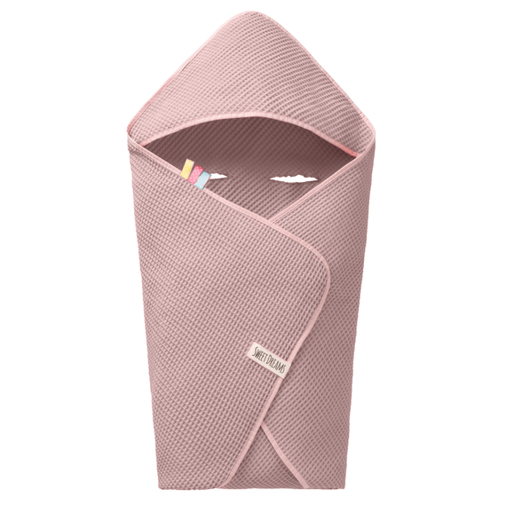 Einschlagdecke aus Waffelstoff für den Sommer 100% Baumwolle Baby Decke für Autositz Kuscheldecke Kinderwagedecke Für Kinderwagen Buggys z.B. Maxi Cosi Rosa Beige 3 Punkt Gurt (1038)