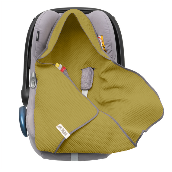 Einschlagdecke aus Waffelstoff für den Sommer 100% Baumwolle Baby Decke für Autositz Kuscheldecke Kinderwagedecke Für Kinderwagen Buggys z.B. Maxi Cosi Rosa Beige 3 Punkt Gurt (1038)