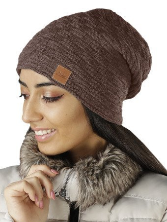Mikos Damen Strickmütze mit Fellbommel Bommelmütze Zopfmuster oder Rippstrick mit großem Kunstfellbommel