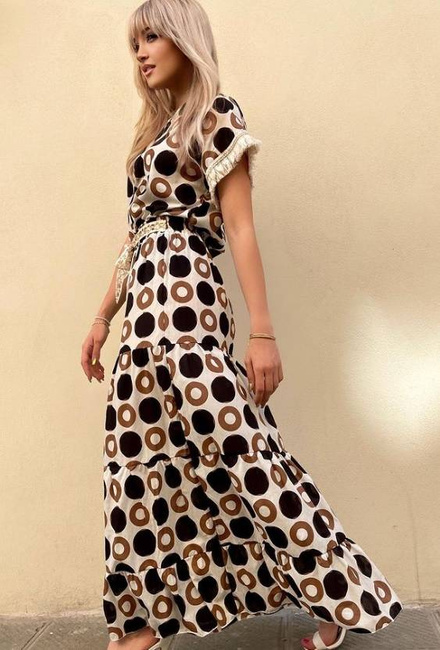 Maxi długa bawełniana spódnice w koła ozdobna tasiemka w pasie import Włochy