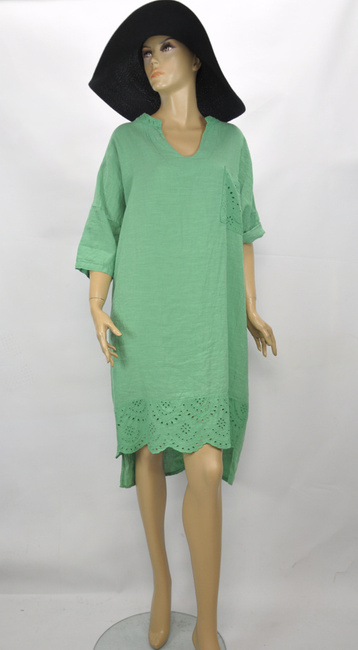 Letnia asymetryczna sukienka lniana zielona