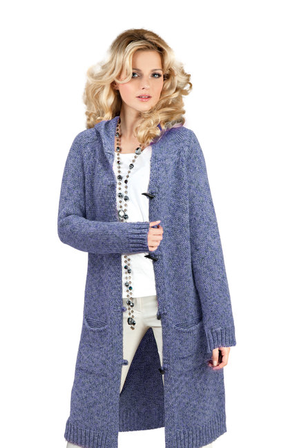 Damen Strick Jacke Mantel Pullover Neu mit Kapuze Beige Grau Warm