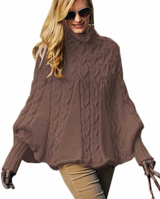 Mikos sweter poncho z wąskimi rękawami 641 brązowy