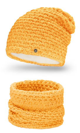 Mikos ciepły komplet damski czapka zimowa podszyta polarem komin  polski produkt polski producent 690 musztardowy