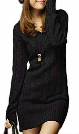 Mikos Sexy Damen Lang Tunika Pullover Strickpullover mit V-Ausschnitt Japan Style Korea Fashion!! Langarm Pulli Lose Strickjacke Knitwear Sweater (925)