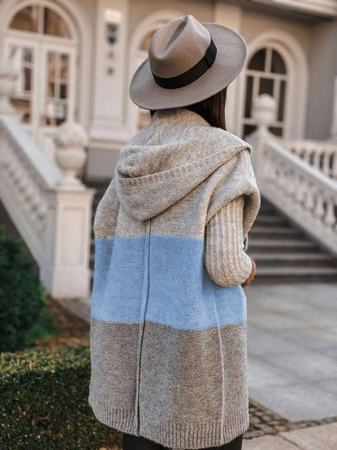 Sweter Kardigan z kapturem Cocomore 3 pasy niebieski