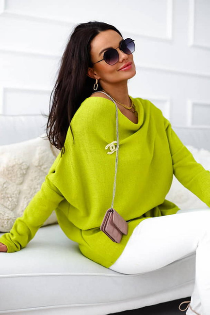 Luźny cienki sweter damski Me Gusta limonka