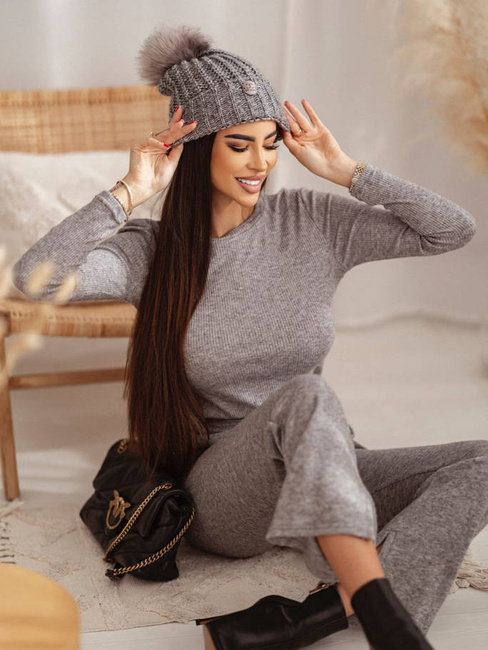 Czapka Cocomore ciepła zimowa z pomponem szary/srebrna