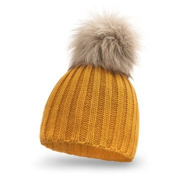 Mikos Damen Strickmütze mit Fellbommel Bommelmütze Zopfmuster oder Rippstrick mit großem Kunstfellbommel