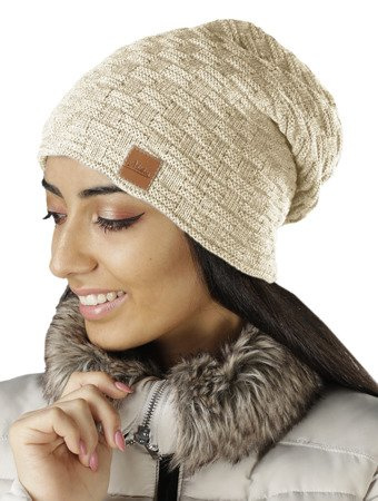 Mikos Damen Strickmütze mit Fellbommel Bommelmütze Zopfmuster oder Rippstrick mit großem Kunstfellbommel