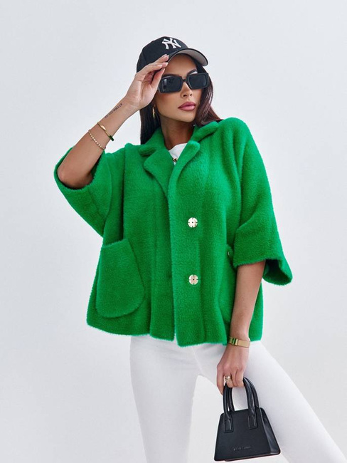 Krótka kurtka Cocomore alpaka rękaw 3/4 zielony