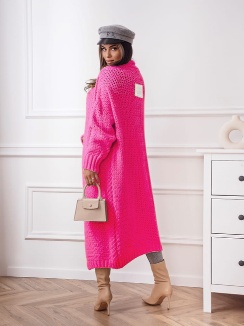 Długi kardigan Cocomore sweter z długim rękawem fuksja