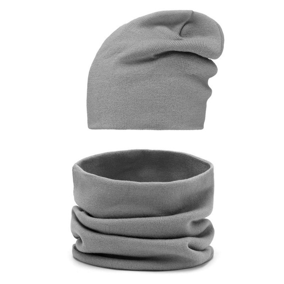 Mikos komplet dwuwarstwowy czapka szalik komin tunel na jesień zimę 695 szary