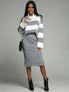 Ciepły Komplet bluzka w pasy z golfem + spódnica Cocomore