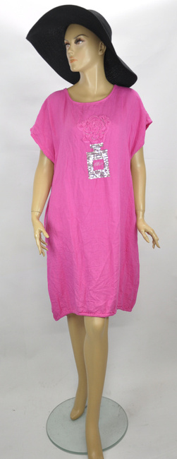 Letnia sukienka z kieszeniami i okrągłym dekoltem Chic różowy