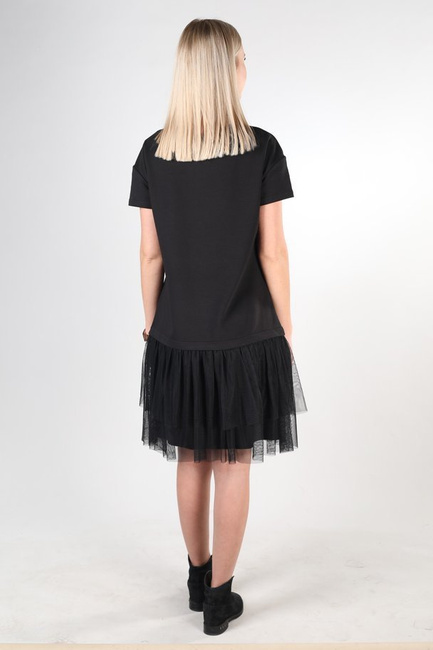 Mikos bawełniana sukienka dresowa z krótkim rękawem i tiulem 379 czarna